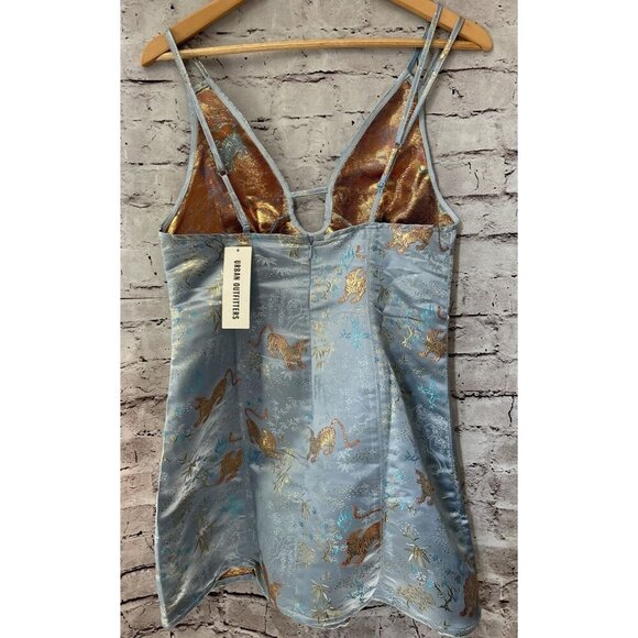 Urban Outfitters Womens M Asian Mini Dress Light Blue Satin Tiger - Picture 4 of 6